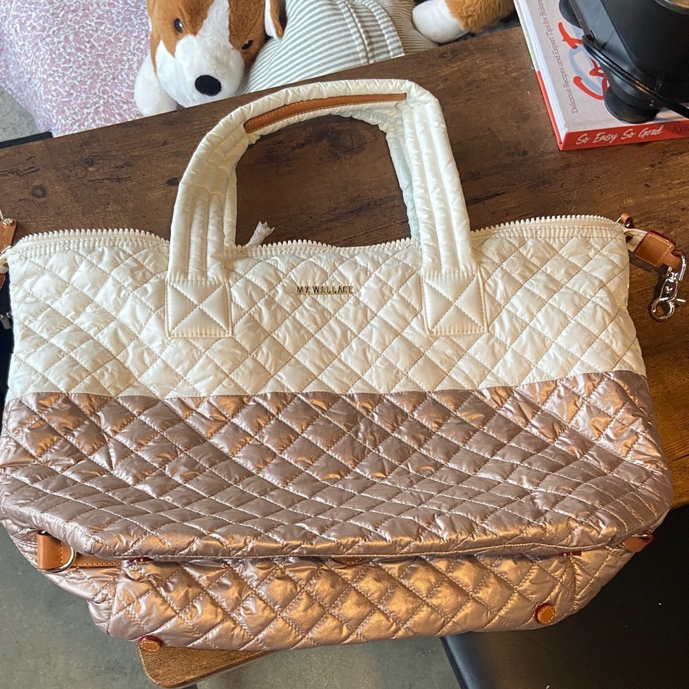 MZ Wallace white and pink weekender tote